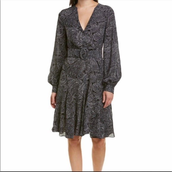 Michael Kors COLLECTION Silk Paisley Print Long Sleeve Dress in "Slate Multi” - Picture 1 of 11